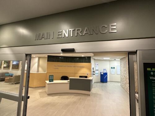 3D Brushed silver lettering for hospital entrance-reads "Main Entrance"