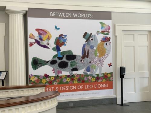 Vibrant and playful mural for current exhibition located in museum lobby