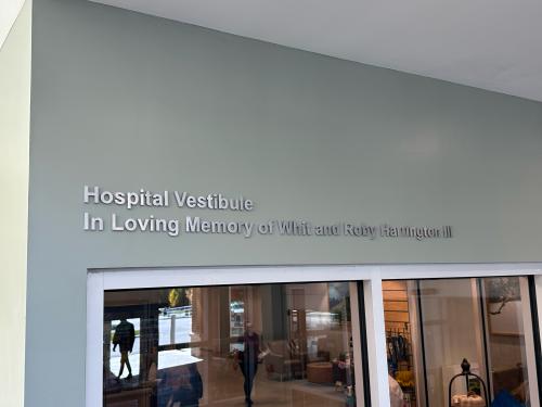 Signage in dedication to hospital donors